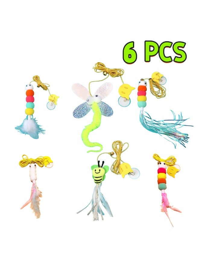 6-Pack Adhesive Wall-Mounted Cat Spring Toys with Bell – Interactive Feather Set, Durable & Safe, Multi-Surface Stick, Self-Play for Indoor Cats - Image 1