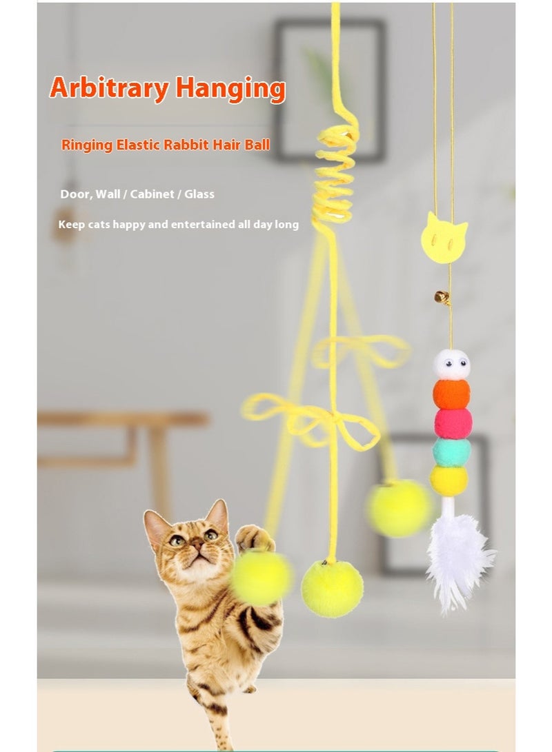 6-Pack Adhesive Wall-Mounted Cat Spring Toys with Bell – Interactive Feather Set, Durable & Safe, Multi-Surface Stick, Self-Play for Indoor Cats - Image 2