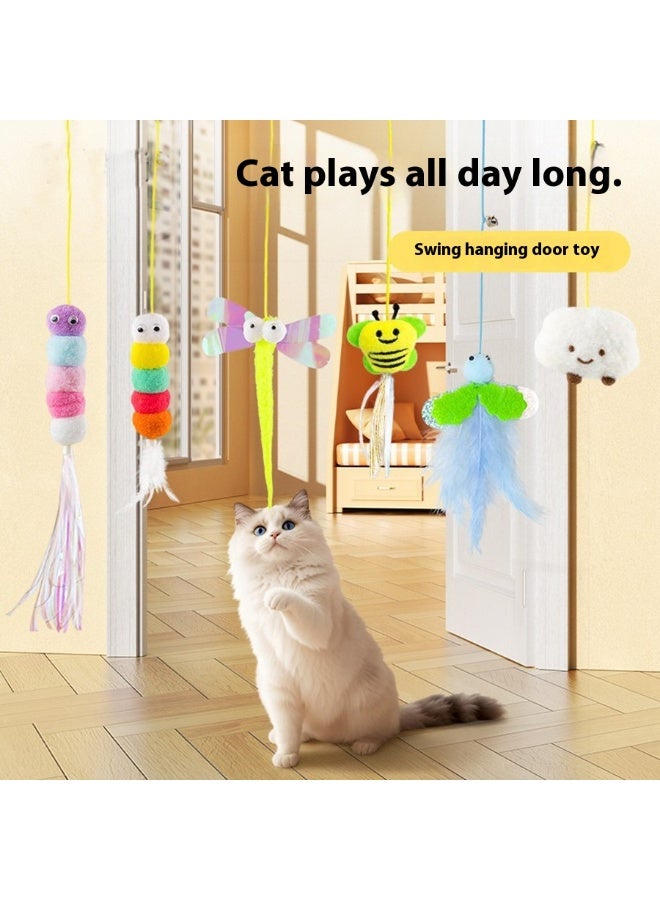6-Pack Adhesive Wall-Mounted Cat Spring Toys with Bell – Interactive Feather Set, Durable & Safe, Multi-Surface Stick, Self-Play for Indoor Cats - Image 3