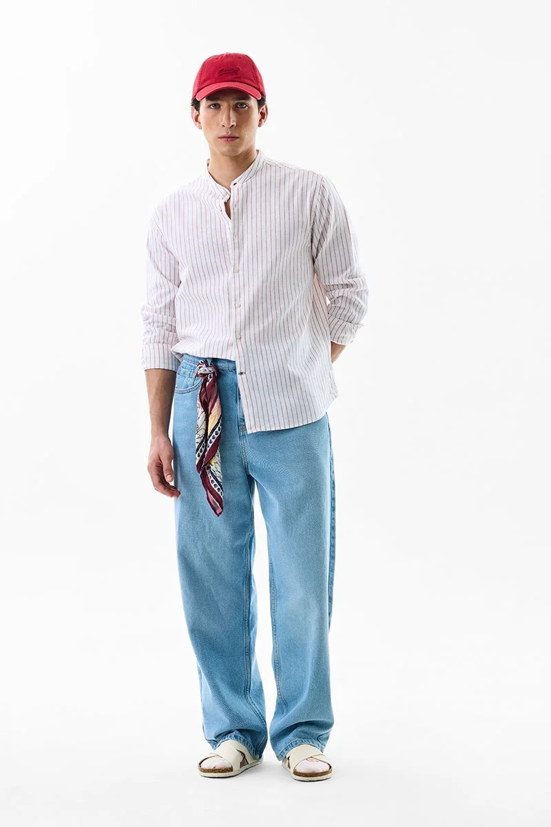 SNITCH White Striped Long Sleeve Regular Fit Core Lab Shirt