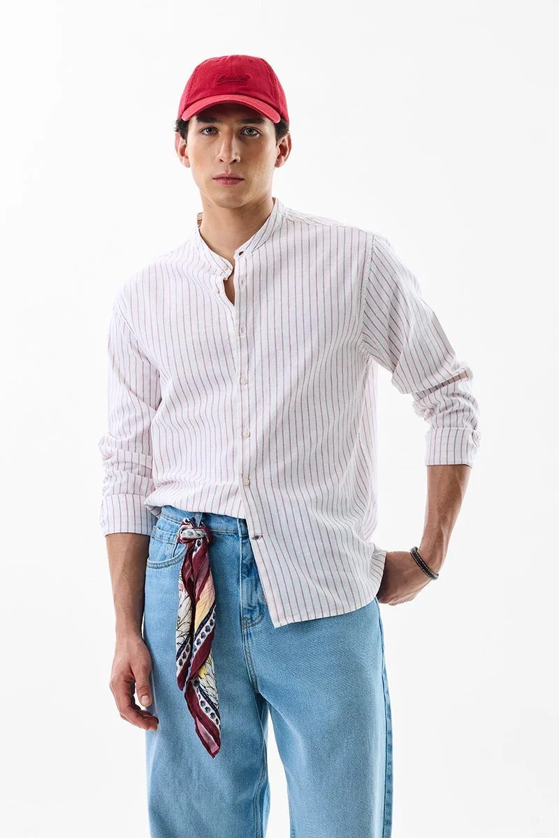 SNITCH White Striped Long Sleeve Regular Fit Core Lab Shirt