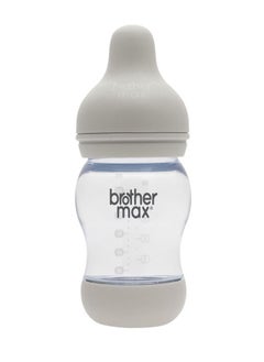 Brother Max Natural Feel Soft Baby Feeding Bottle With Non Drip Silicon Nipple, Dual Anti-Colic Vent And Bpa-Free, Infants And Newborn, 5oz / 160ml Grey ( Pack Of 1 )