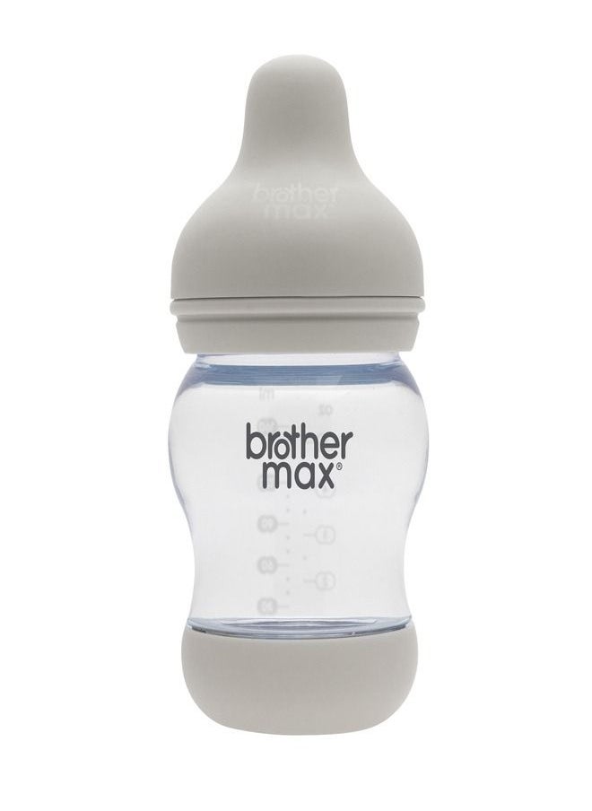 Brother Max - Brother Max Natural Feel Soft Baby Feeding Bottle With Non Drip Silicon Nipple, Dual Anti-Colic Vent And Bpa-Free, Infants And Newborn, 5oz / 160ml Grey ( Pack Of 1 ) - Image 1