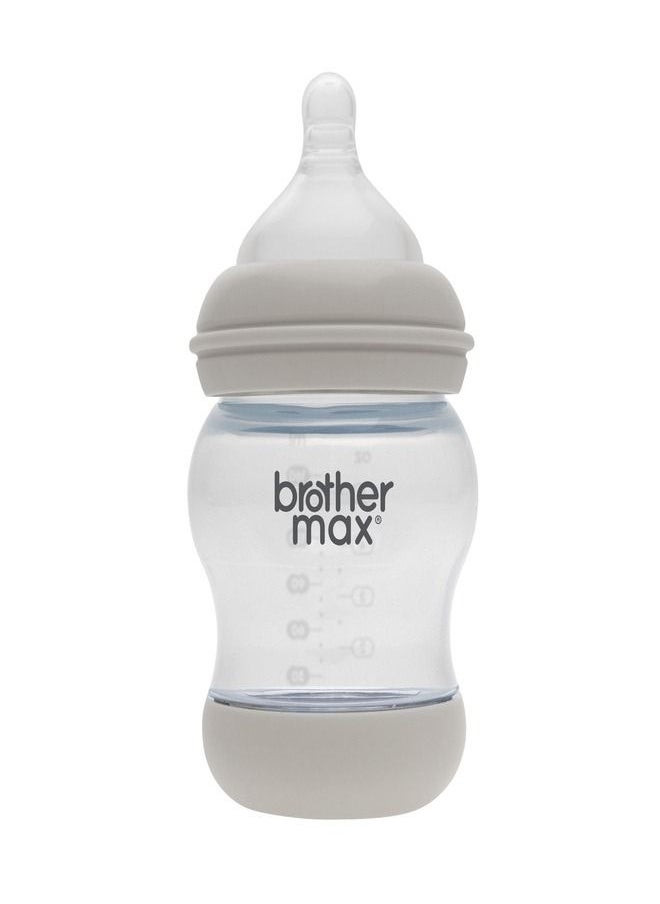 Brother Max - Brother Max Natural Feel Soft Baby Feeding Bottle With Non Drip Silicon Nipple, Dual Anti-Colic Vent And Bpa-Free, Infants And Newborn, 5oz / 160ml Grey ( Pack Of 1 ) - Image 1