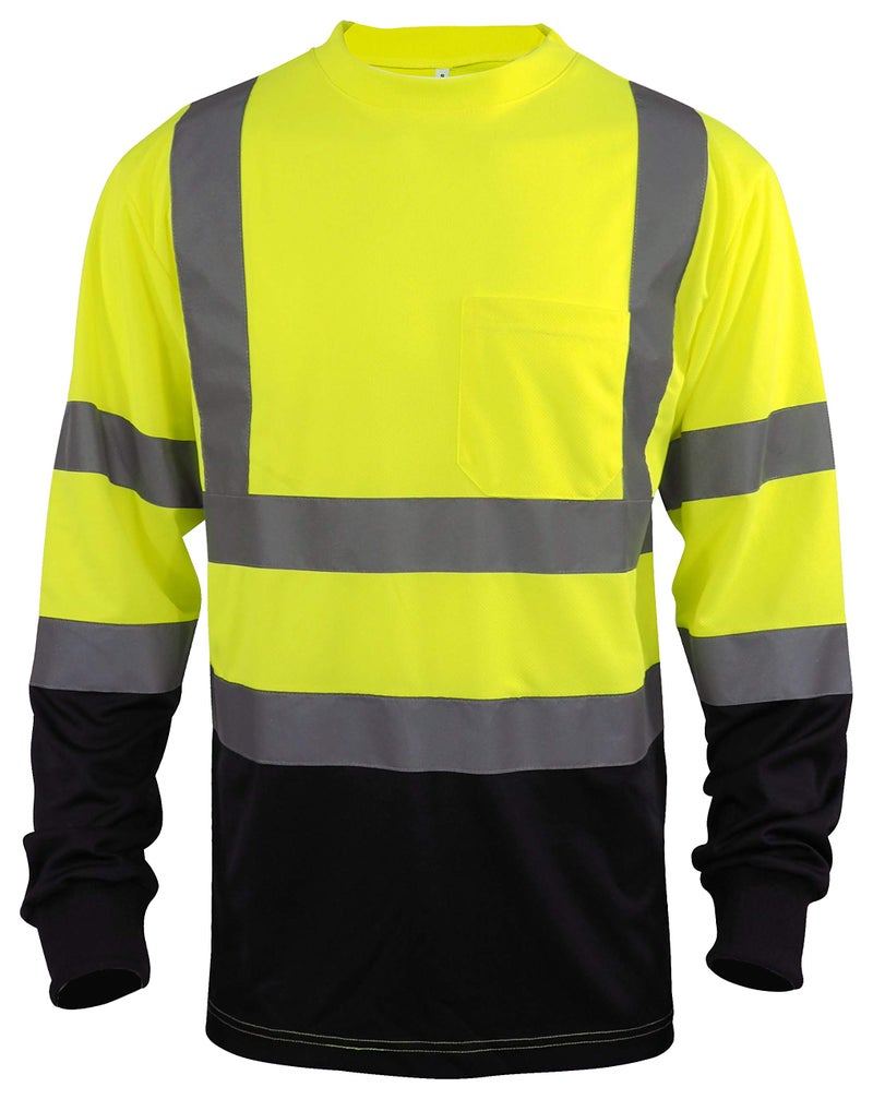 LM Hi Vis Class 3 T Shirt Reflective Safety Lime Orange Short Long Sleeve HIGH Visibility Black Bottom Lime_L Large
