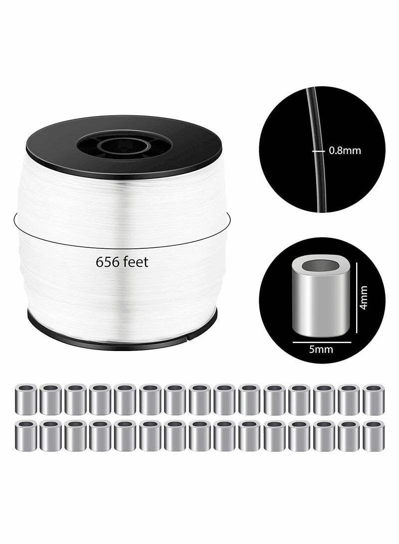 Y&D Fishing Wire Strong Clear Invisible Hanging 0.8mm up to 100lbs 656Ft Nylon Thread with 100PCs Aluminum Crimping Loop Sleeves Kit for Decor Balloon Garland Crafts  - Image 2