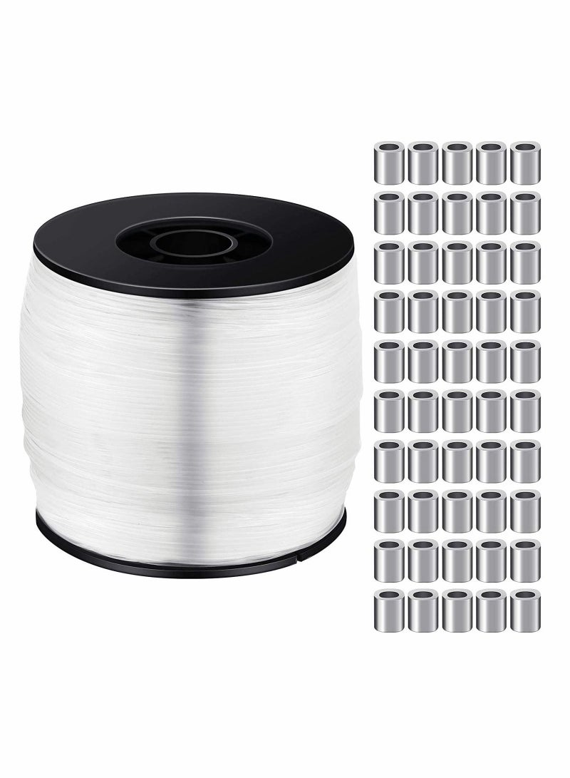 Y&D Fishing Wire Strong Clear Invisible Hanging 0.8mm up to 100lbs 656Ft Nylon Thread with 100PCs Aluminum Crimping Loop Sleeves Kit for Decor Balloon Garland Crafts  - Image 1