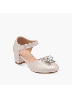 Flora Bella By Shoexpress Girls Embellished Block Heel Shoes with Hook and Loop Closure  - Image 2