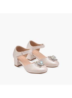 Flora Bella By Shoexpress Girls Embellished Block Heel Shoes with Hook and Loop Closure  - Image 1