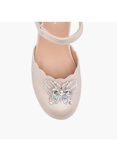 Flora Bella By Shoexpress Girls Embellished Block Heel Shoes with Hook and Loop Closure  - Image 4