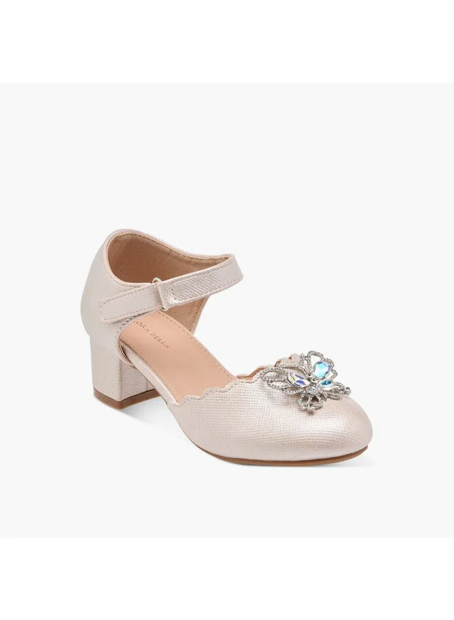 Flora Bella By Shoexpress Girls Embellished Block Heel Shoes with Hook and Loop Closure