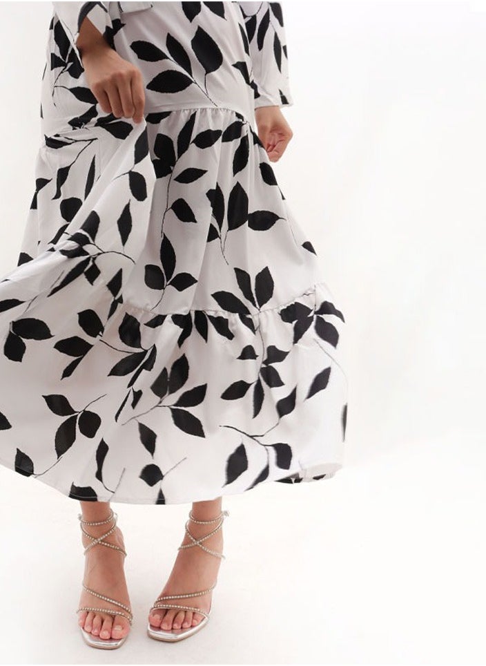 Generic - Women Muslimah Daily Print Wrap Maxi Dress White - Image 1
