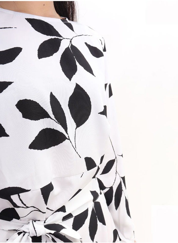 Generic - Women Muslimah Daily Print Wrap Maxi Dress White - Image 1