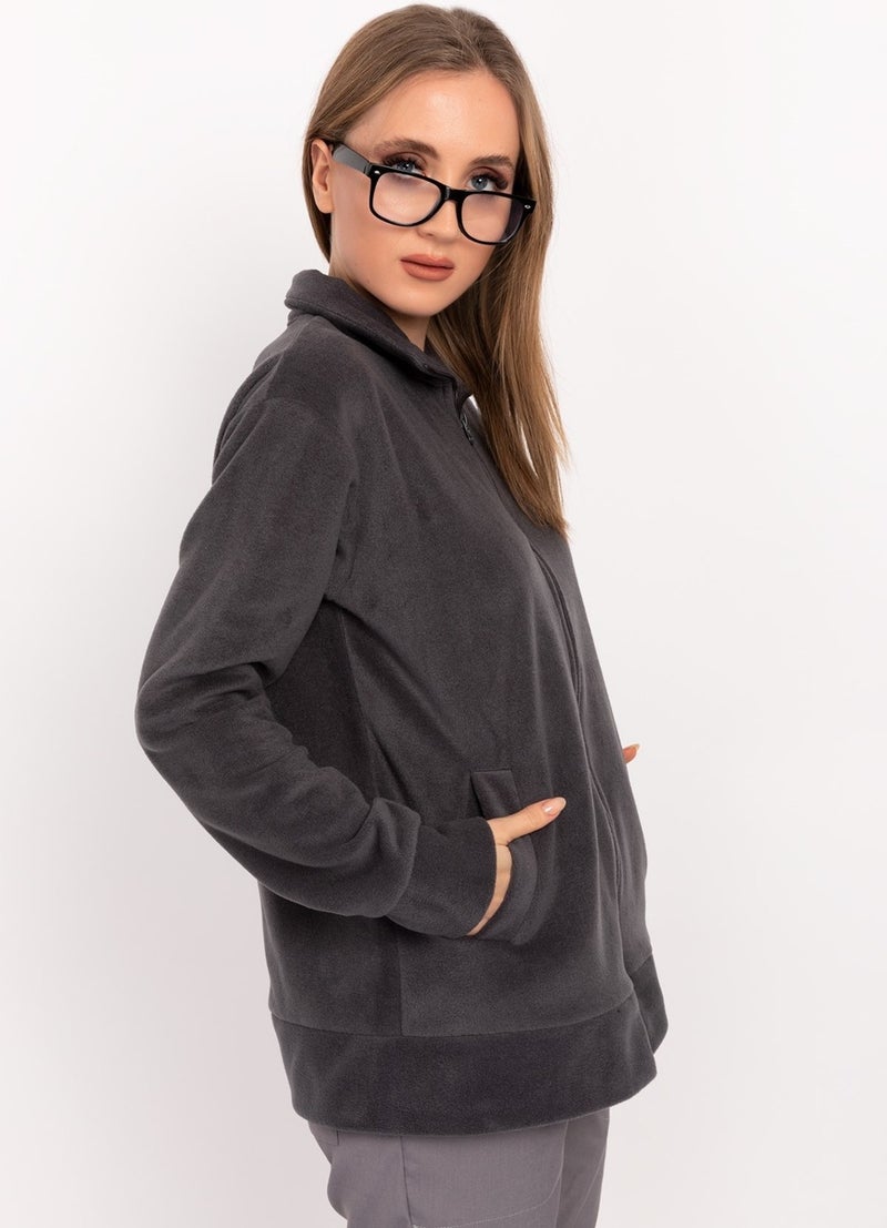 Nur Medikal Giyim سترة فليس علوية فردية رمادية  - Image 4