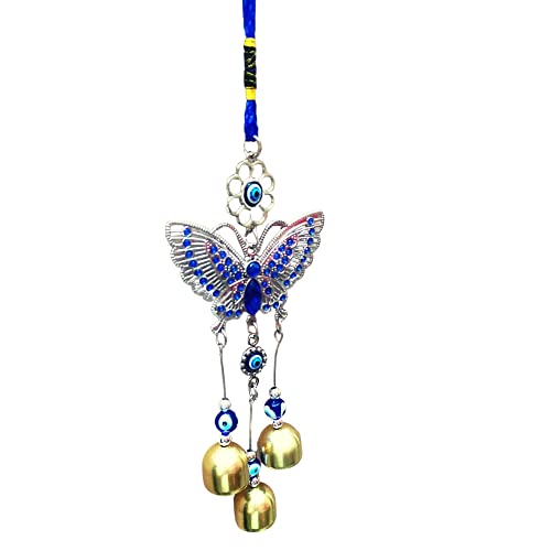 GJ Butterfly Evil Eye with Bells for Home Car and Office, Multicolor - Image 1
