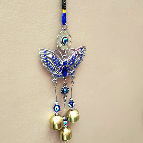 GJ Butterfly Evil Eye with Bells for Home Car and Office, Multicolor - Image 2