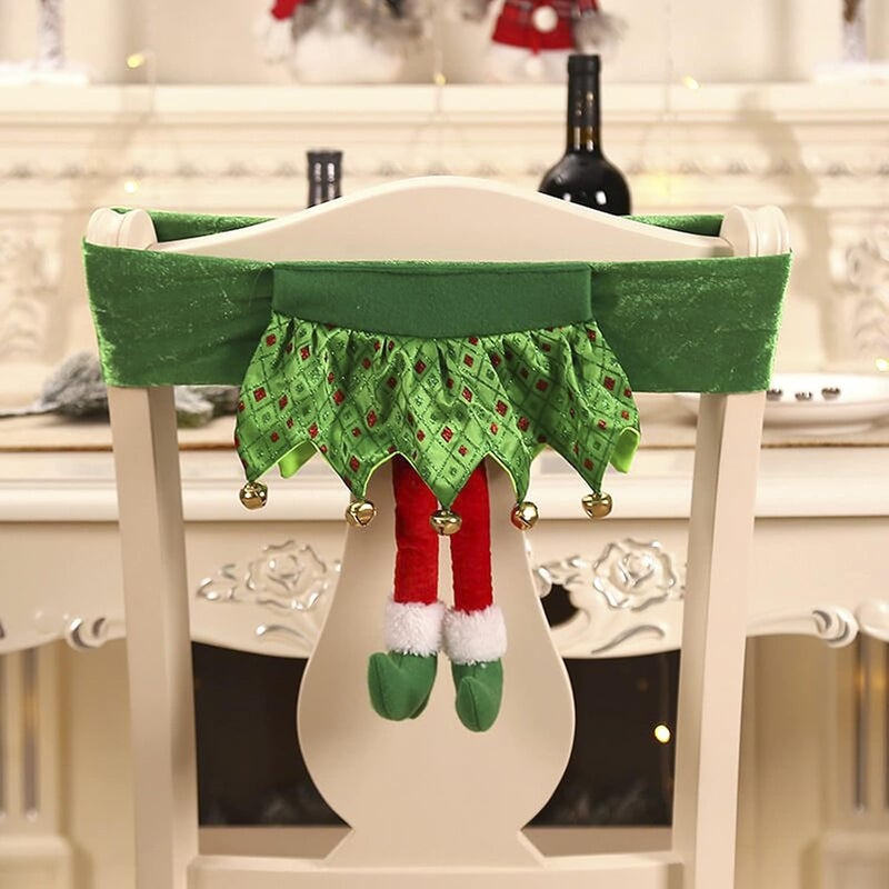 GREUS Funny Christmas Chair Covers for Dining Room Merry Christmas Decorations Cute Santa Belt Elf Girl Skirt Chair Back Covers Xmas Slipcovers Birthday Party Wedding Banquet Vacation Indoor Home Decors - Image 1