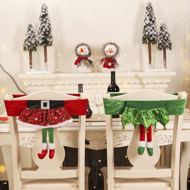 GREUS Funny Christmas Chair Covers for Dining Room Merry Christmas Decorations Cute Santa Belt Elf Girl Skirt Chair Back Covers Xmas Slipcovers Birthday Party Wedding Banquet Vacation Indoor Home Decors - Image 5