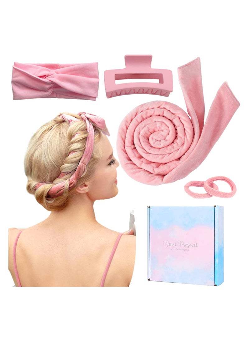 KHAJUL 4PCS Extra Long Soft Heatless Hair Curlers to Sleep In, No Heat Hair Rollers (Pink)  - Image 1
