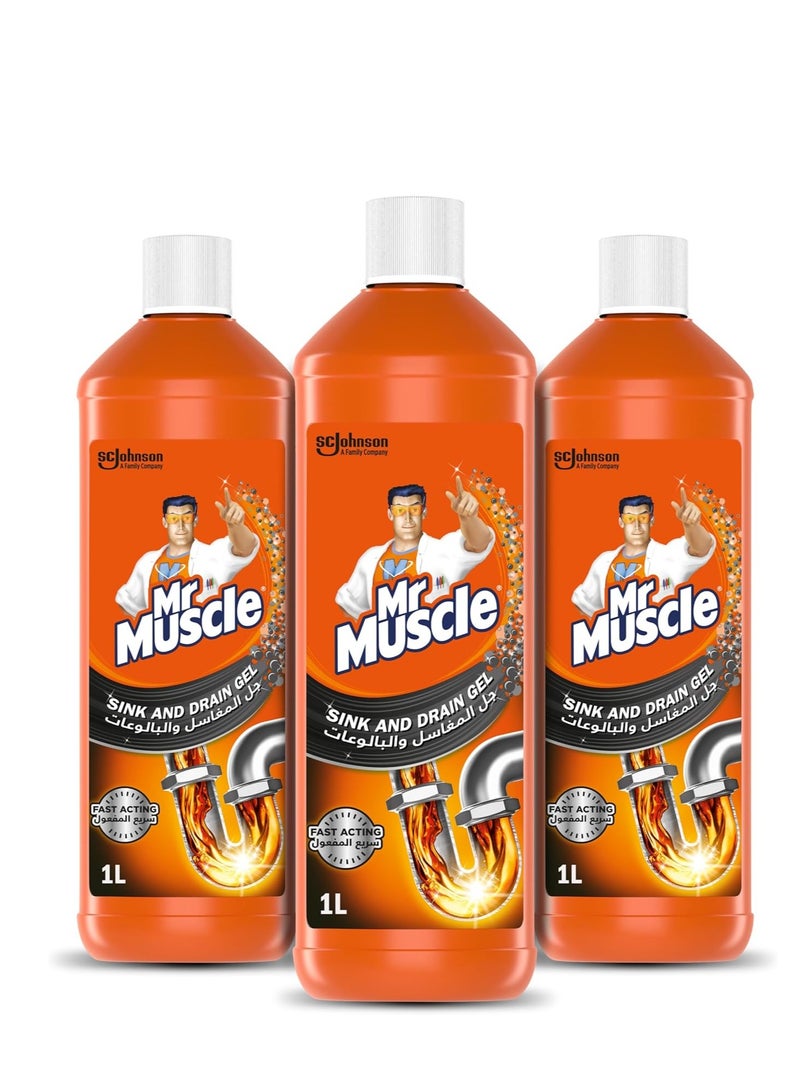 مستر ماسل جل منظف الأحواض والمصارف - عبوة من 3 قطع سعة 1 لتر
