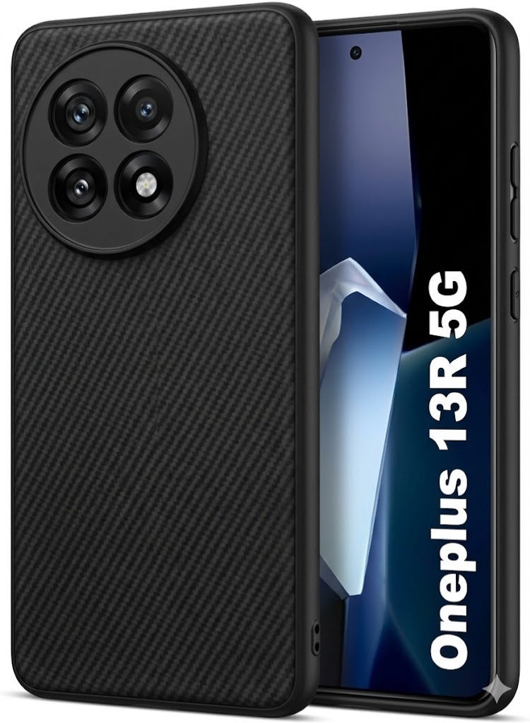 موكولو جراب لهاتف Oneplus 13R بنسيج من ألياف الكربون المصقولة - أسود - Image 1