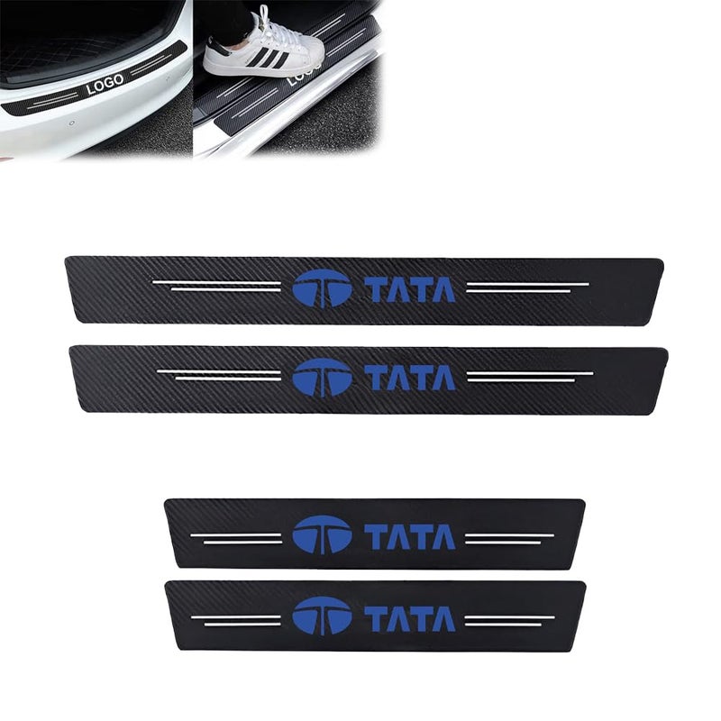 ACMUST 4 Pcs Carbon Fiber Wrap Anti Scratch PPF Film Car Protection Tape Door Sill Protector Step Strip for Nexon, Punch, Harrier, Safari, Altroz, Tiago, Tigor, Curvv, Zest, EV, Manza - Image 1