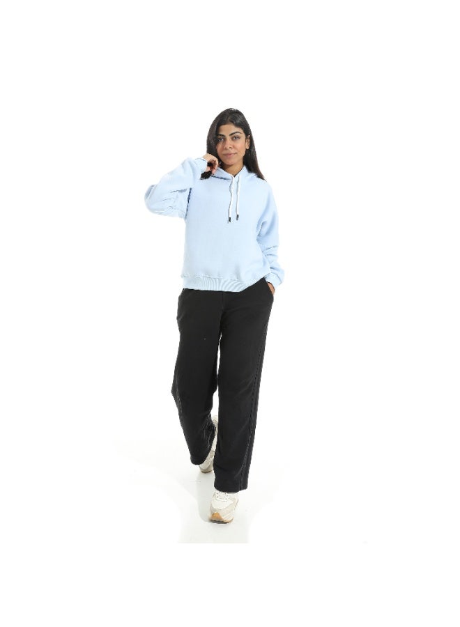 Andora Comfy Regular Fit Hoodie with Drawstring _ Light Blue - Image 3
