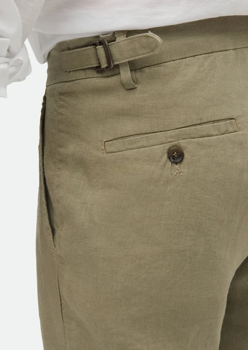 رامسي شورت برمودا أخضر فاتح بنقشة جزر، بقصة كاجوال، مصنوع من الكتان 100%