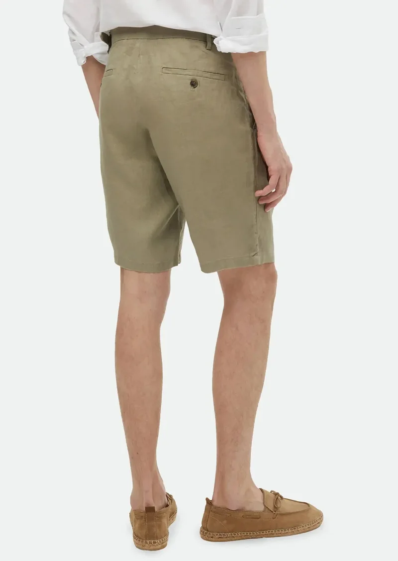 رامسي شورت برمودا أخضر فاتح بنقشة جزر، بقصة كاجوال، مصنوع من الكتان 100%