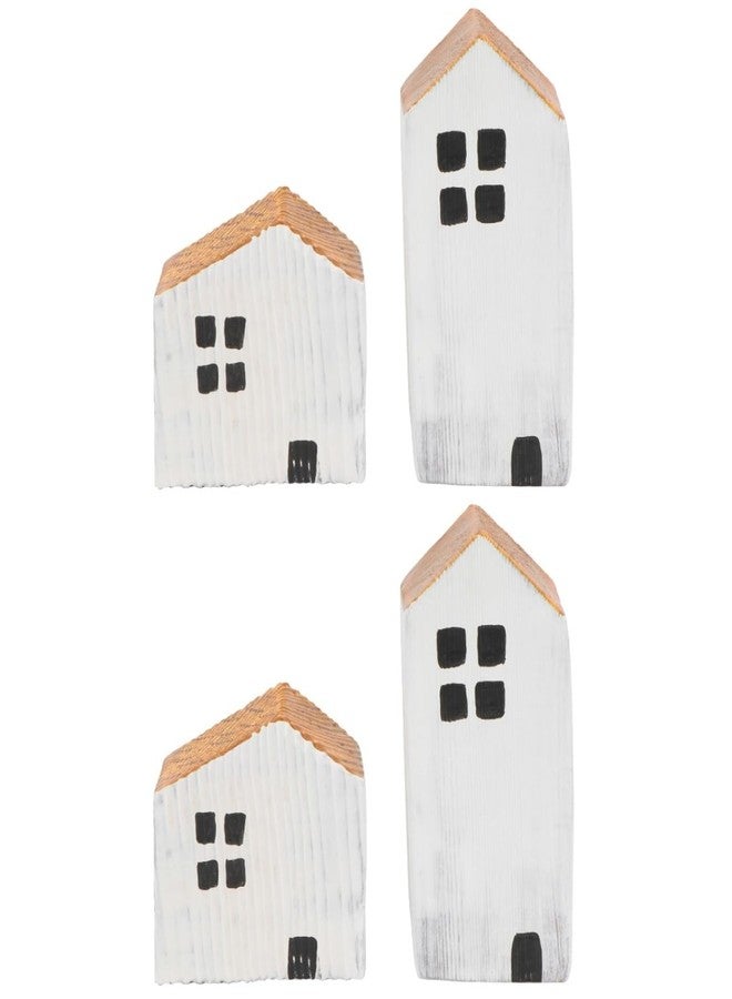 Alasum Wooden House Decor Set of 2, Small House Shape Desktop Ornament for Children's Room, White, 3.14 X 3.14 X 1.57 Inch, Synthetic Material - Image 1