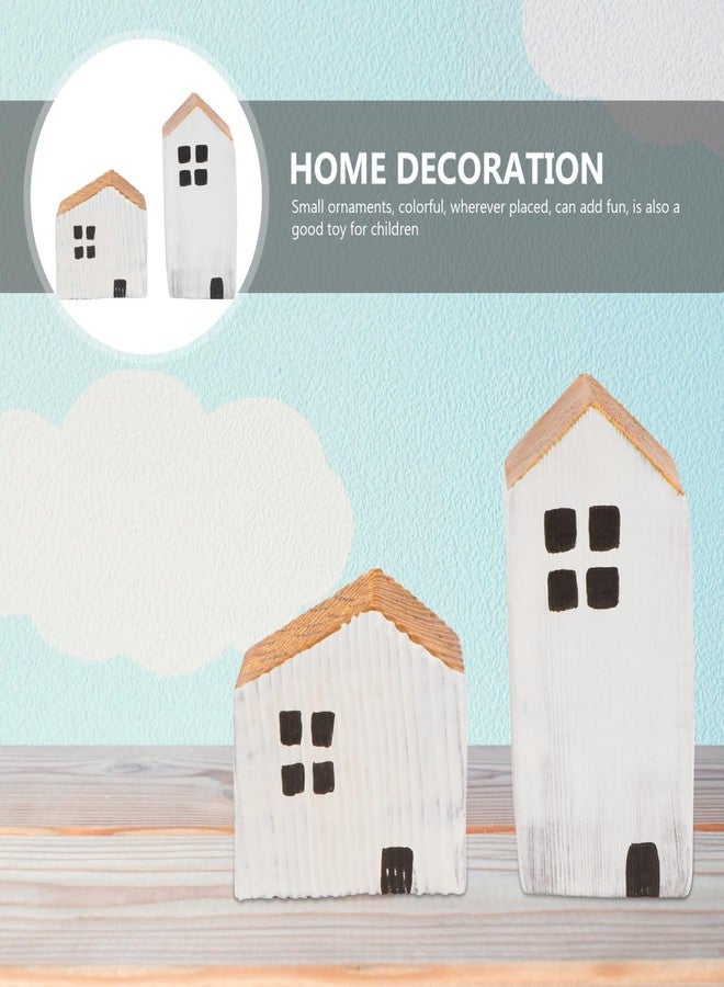 Alasum Wooden House Decor Set of 2, Small House Shape Desktop Ornament for Children's Room, White, 3.14 X 3.14 X 1.57 Inch, Synthetic Material - Image 4