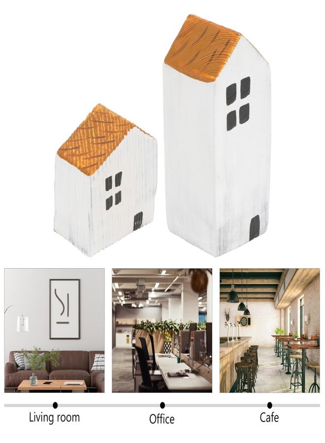 Alasum Wooden House Decor Set of 2, Small House Shape Desktop Ornament for Children's Room, White, 3.14 X 3.14 X 1.57 Inch, Synthetic Material - Image 5