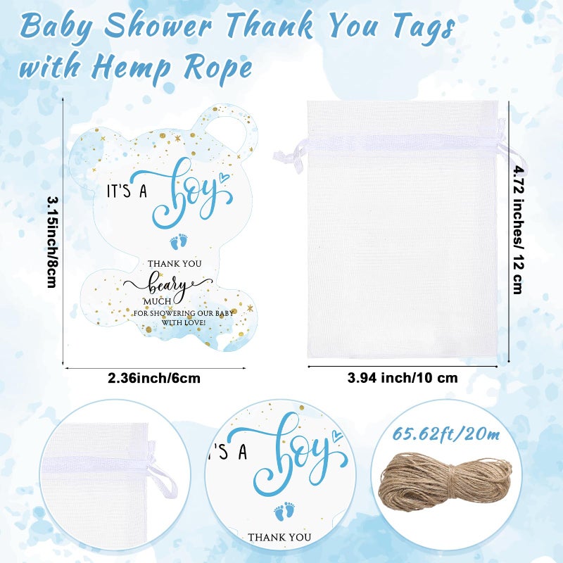 Blushtier 25 Sets Baby Shower Party Favor Shot Glasses Cute Bottle Opener Keychains Thank You Tags and Bags Baby Shower Favors Gender Reveal Party Guests Return Gift (Blue,Bear Boy) - Image 4