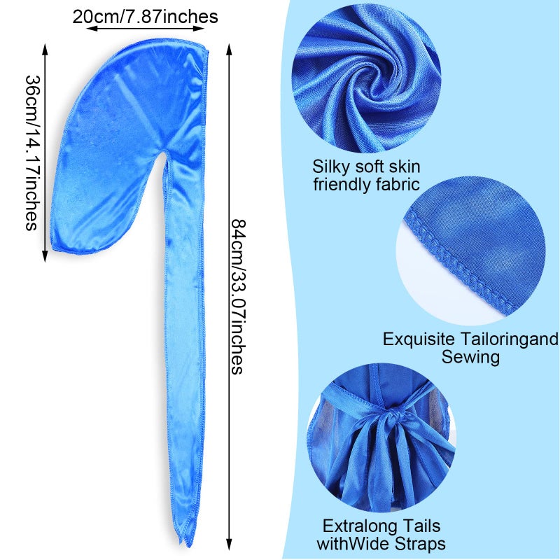 Loopeer 4 Pcs Kids Satin Durags Head Wrap Silk Durag Cap with Long Tail Wide Strap 360 Waves Cap for Boy Toddler Girls(Black, Wine Red, Blue, Camouflage Blue) - Image 2