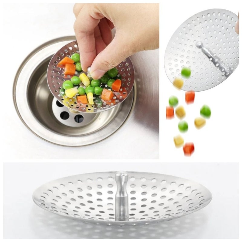 Silvery 2pcs Stainless Steel Sink Strainer Multi Purpose Drain Filter for Kitchen Bathroom Hair Catcher - Image 2