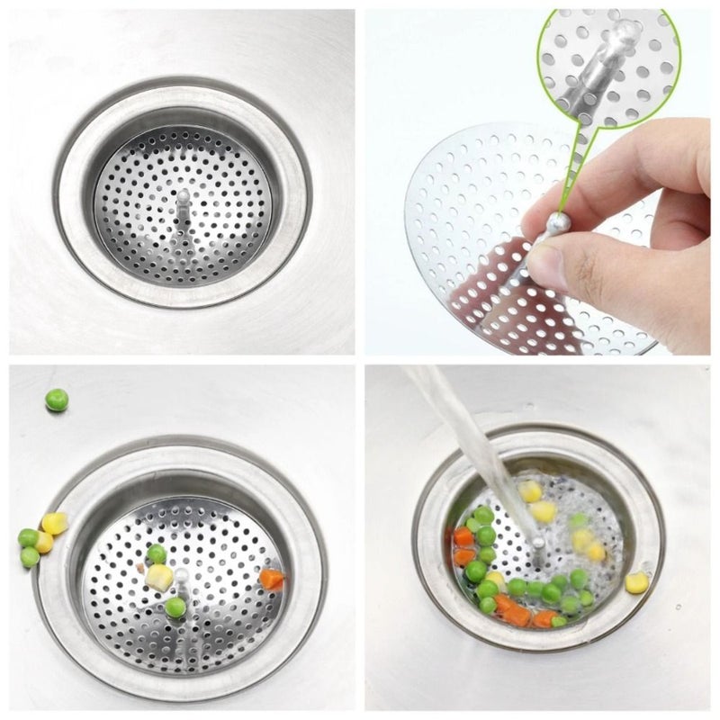 Silvery 2pcs Stainless Steel Sink Strainer Multi Purpose Drain Filter for Kitchen Bathroom Hair Catcher - Image 4
