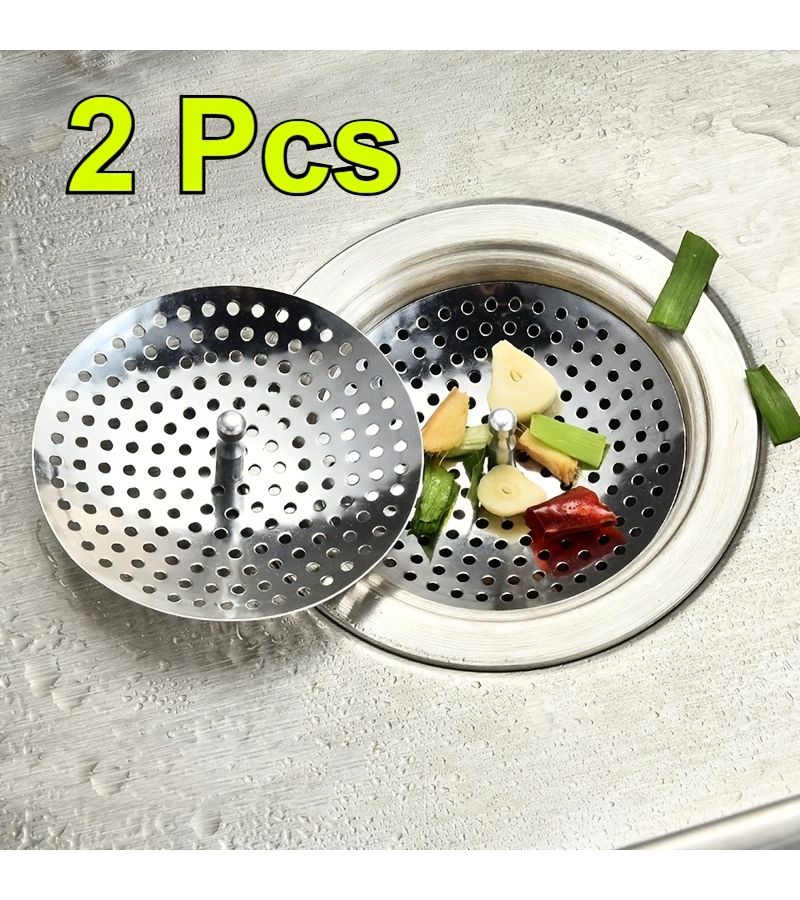 Silvery 2pcs Stainless Steel Sink Strainer Multi Purpose Drain Filter for Kitchen Bathroom Hair Catcher - Image 1