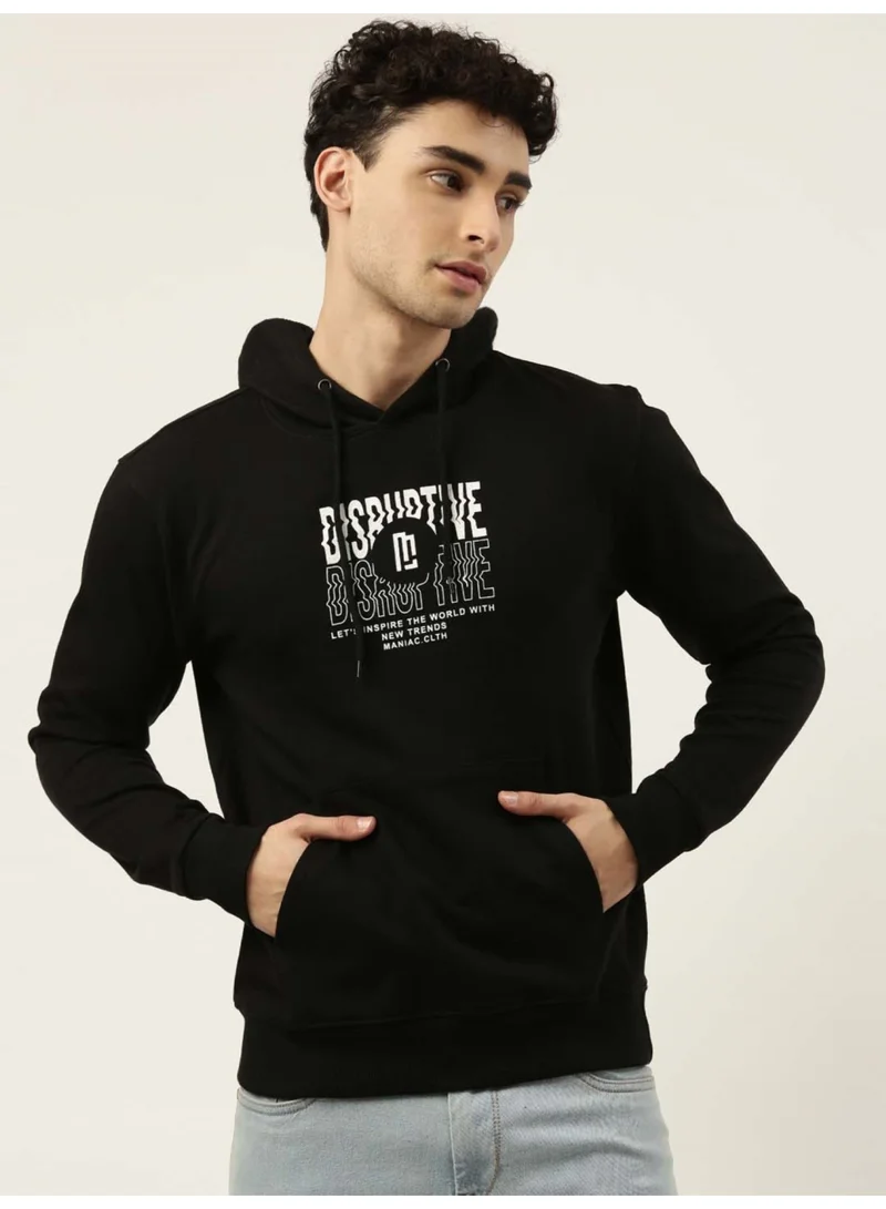 Maniac Maniac Printed Mens Full sleeve Hooded Neck Black and White Cotton Slim Fit Sweatshirt