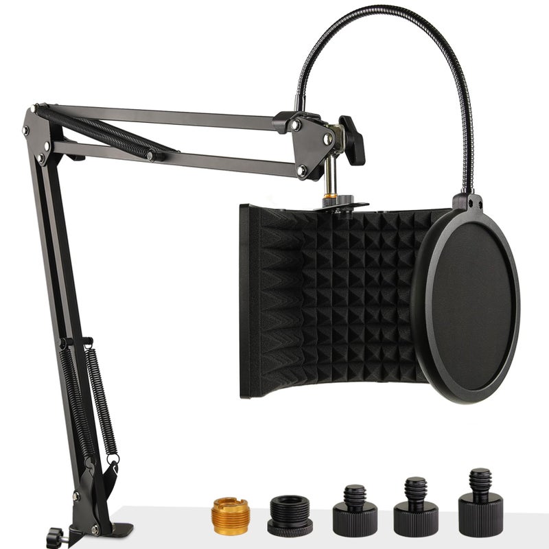 Frgyee Microphone Isolation Shield with Mic Stand and Pop Filter Foldable Sound Shield for Most Condenser Microphone Recording Equipment Studio High Density Absorbent Foam to Filter Vocal by Frgyee - Image 2