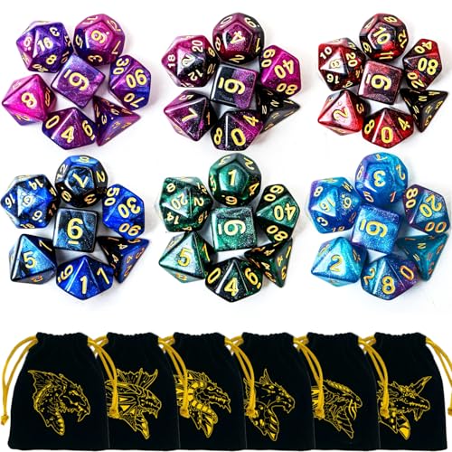 PUGED DND Dice Set 42 Pcs Polyhedral Dungeons and Dragons Rolling Dice for DD RPG MTG Table Games Dice Bulk with Colorful Drawstring Bags and Dice Tray Star - Image 1