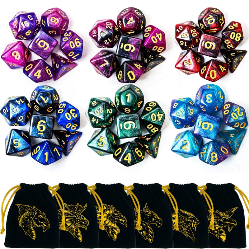PUGED DND Dice Set 42 Pcs Polyhedral Dungeons and Dragons Rolling Dice for DD RPG MTG Table Games Dice Bulk with Colorful Drawstring Bags and Dice Tray Star - Image 3