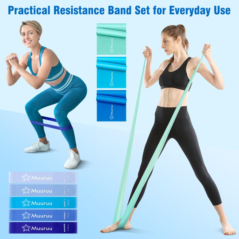 Muuruu Pilates Equipment Kit for Home Workout, Pilates Ring and Ball Set for Women, 14'' Magic Circle Essentials Accessories Kit, Wrist Weights, Resistance Bands, Yoga Strap, Socks, Bag Blue - Image 4