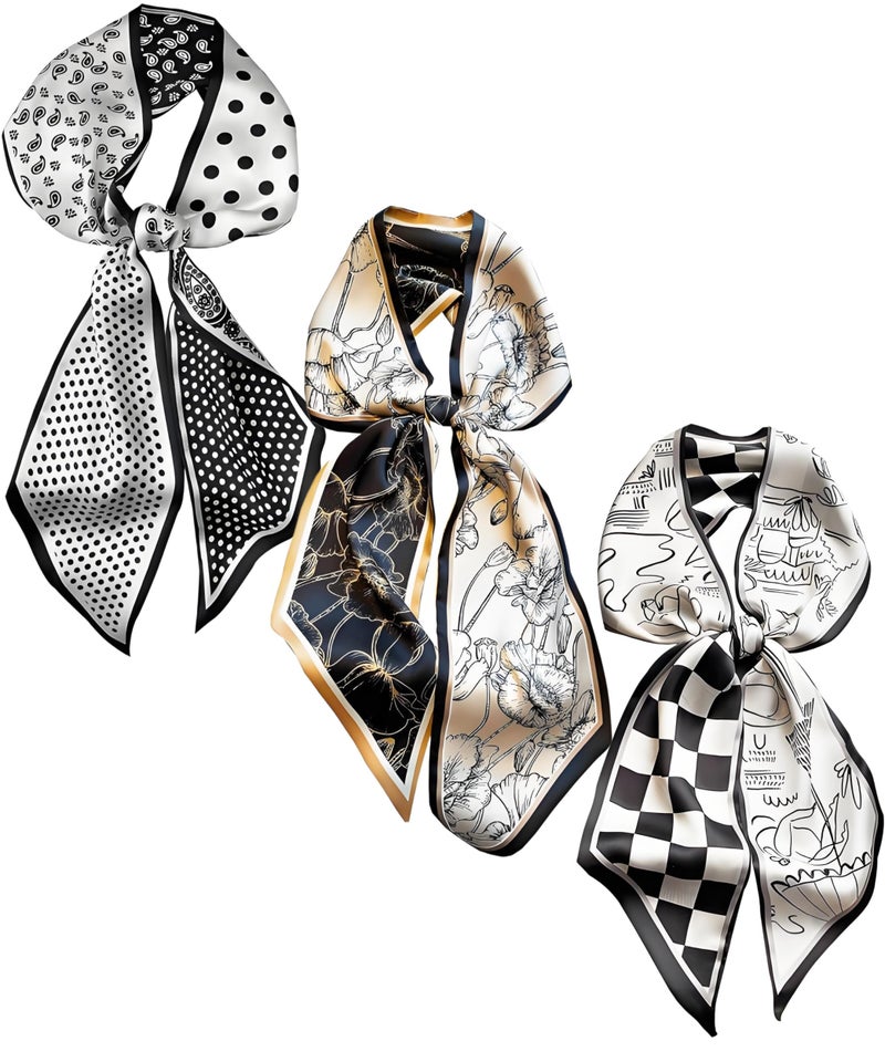 Raylarnia 3-Pack Satin Purse Bag Scarf for Women 59â€Long Silky Twilly Scarves for Neck,Hair,Head,Handbag,Fashion Gift Set - Image 1