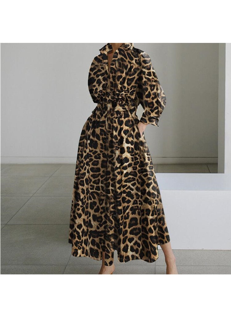 Generic Elegant Floral Print Dress with Loose Sleeves Coffee  - Image 5