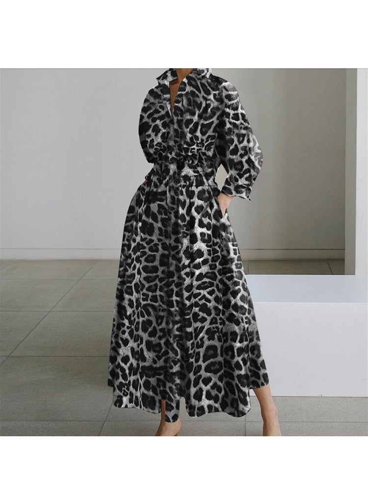 Generic Elegant Floral Print Dress with Loose Sleeves Coffee  - Image 4