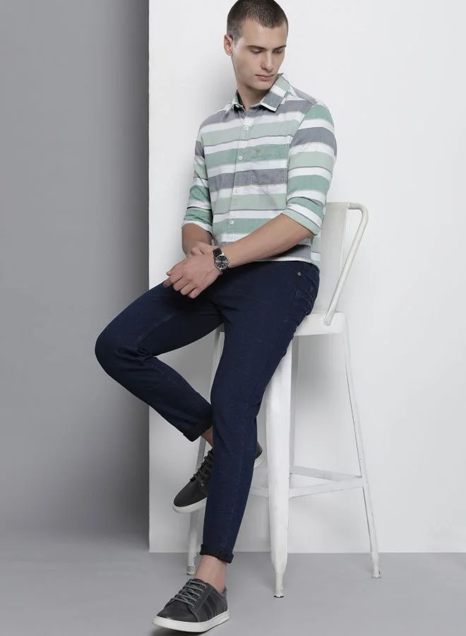 The Indian Garage Co Men Regular Fit Striped Full Sleeves Cutaway Collar Casual Shirt