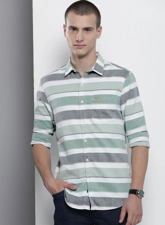 The Indian Garage Co Men Regular Fit Striped Full Sleeves Cutaway Collar Casual Shirt