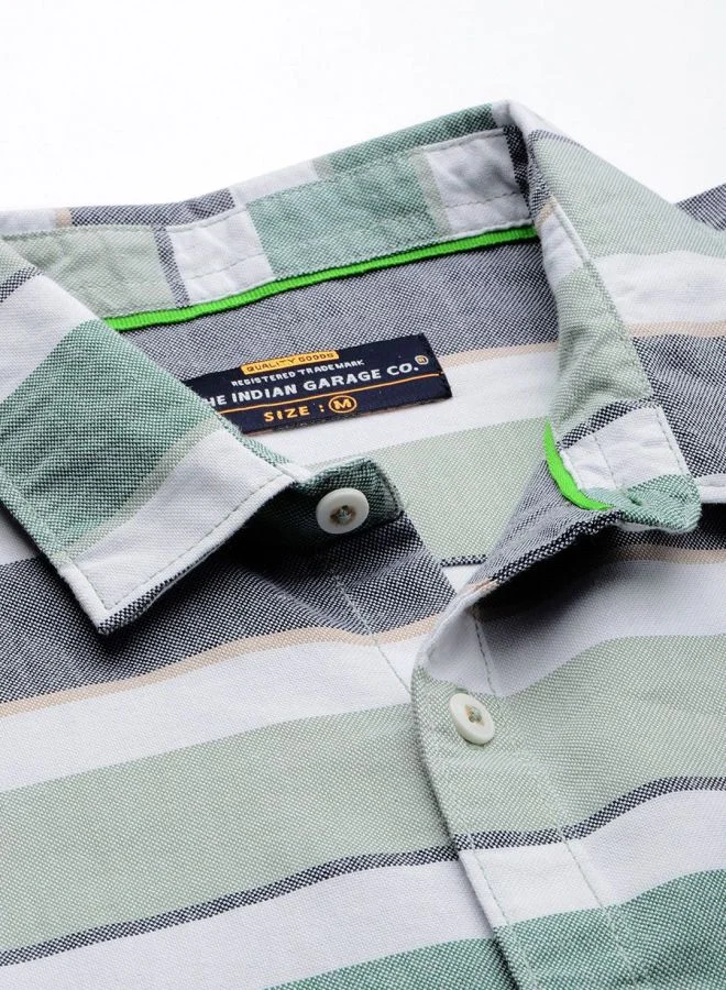The Indian Garage Co Men Regular Fit Striped Full Sleeves Cutaway Collar Casual Shirt