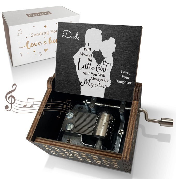 WOODEN MUSIC BOX FOR DAD FROM DAUGHTERI WILL ALWAYS BE YOUR LOVELY GIRL HAND CRANK MUSICAL BOXESMY HERO DADGIFTS FOR DADDY ON BIRTHDAY CHRISTMAS FATHERS DAY DEPLOYMENT BLACK