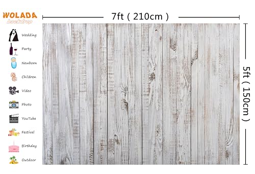 WOLADA 7x5FT Vintage Wood Backdrop Retro Rustic White Gray Wooden Floor Backdrops for Photography Kids Adult Photo Booth Video Shoot Vinyl Studio Prop 11890 - Image 3